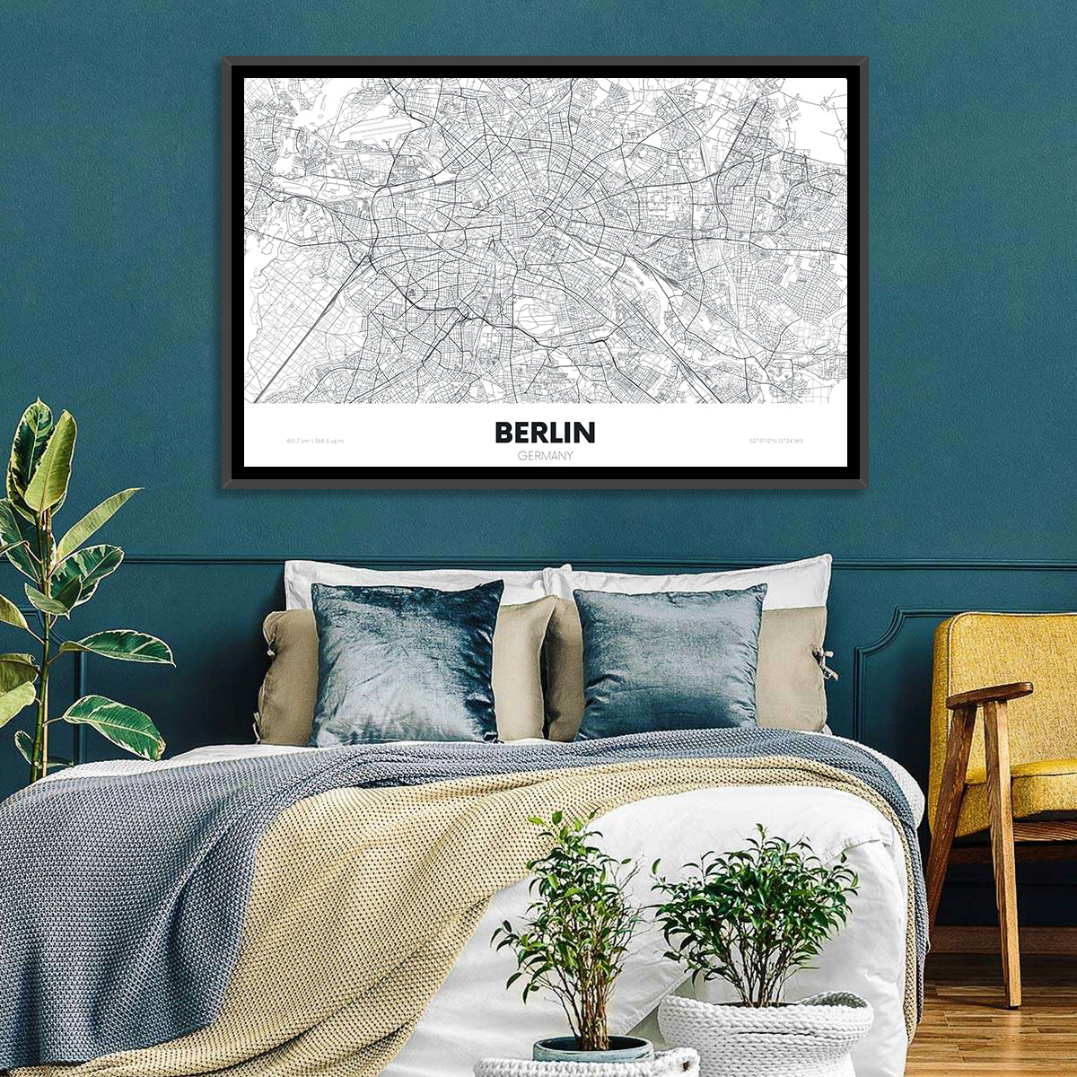 Berlin Street Network Map Wall Art in a room, landscape
