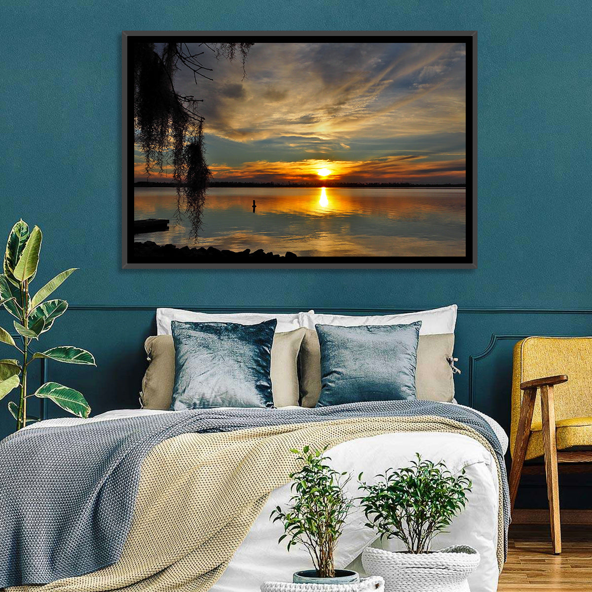 Lake Seminole Sunset Reflection Wall Art in a room, landscape