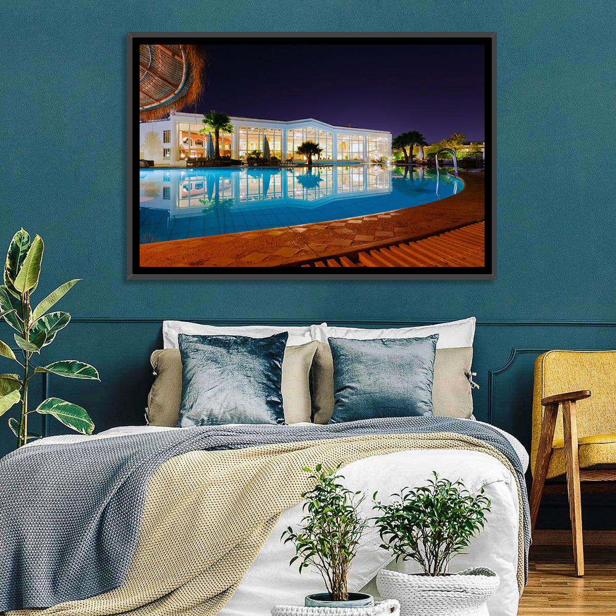 Moonlit Resort Pool Reflection Wall Art