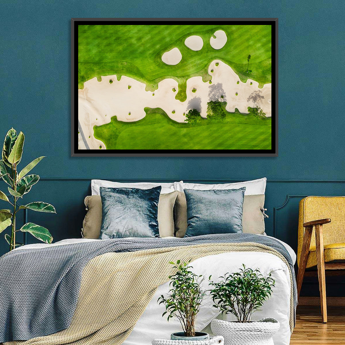 Aerial Golf Course Landscape Wall Art in a room, landscape