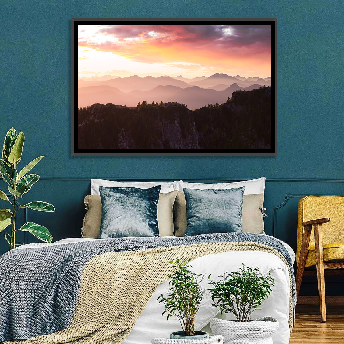 Vancouver Mountains at Sunset Wall Art in a room, landscape