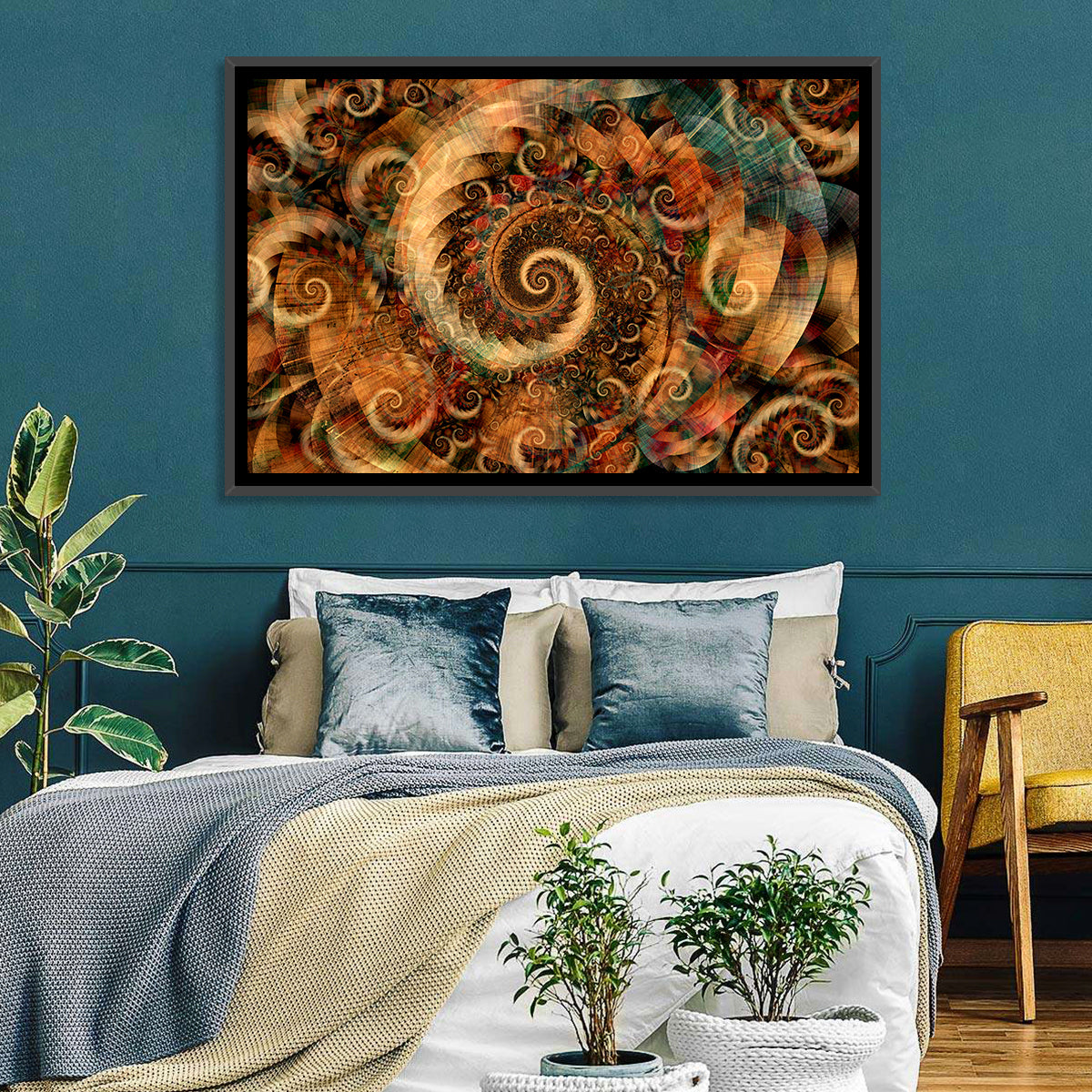 Golden Spiral Fractal Wall Art in a room, landscape