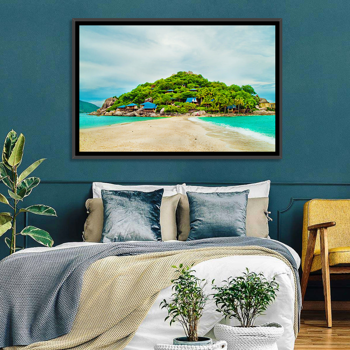 Koh Nang Yuan Sandbar Island Beach Wall Art in a room, landscape