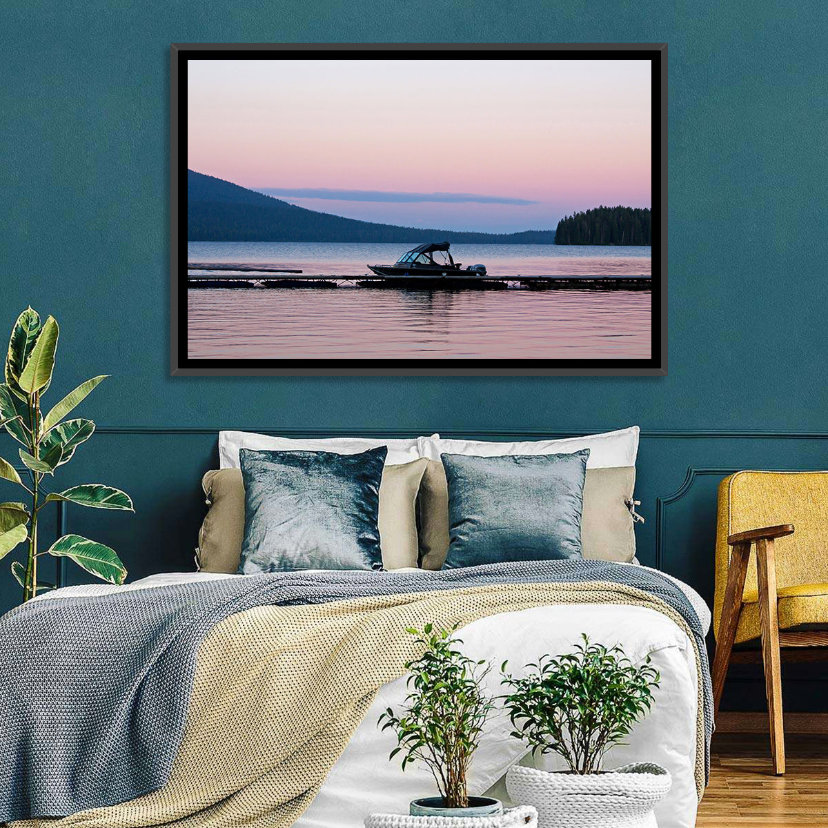 Odell Lake Dock at Twilight Wall Art in a room, landscape