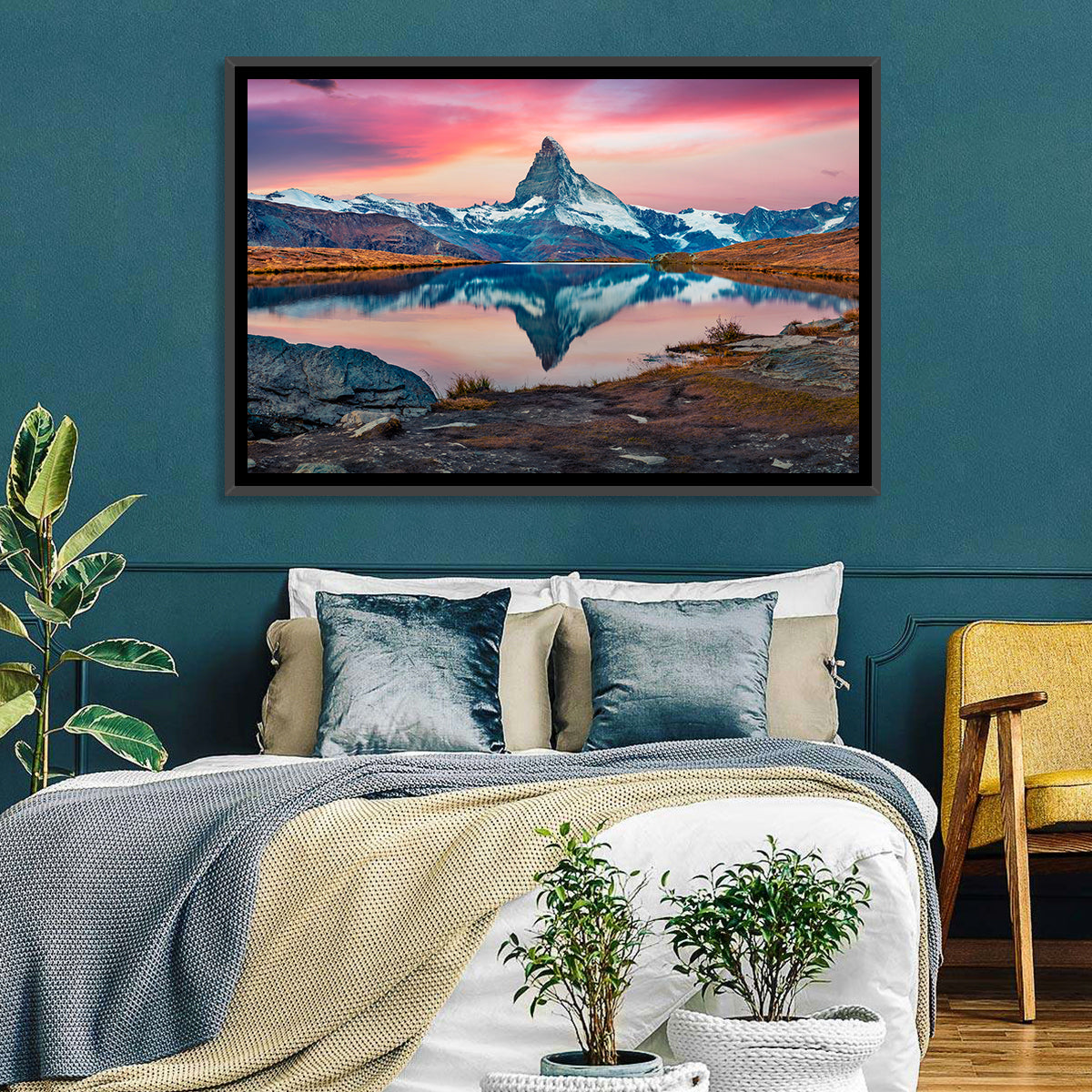 Matterhorn Reflection at Stellisee Wall Art in a room, landscape