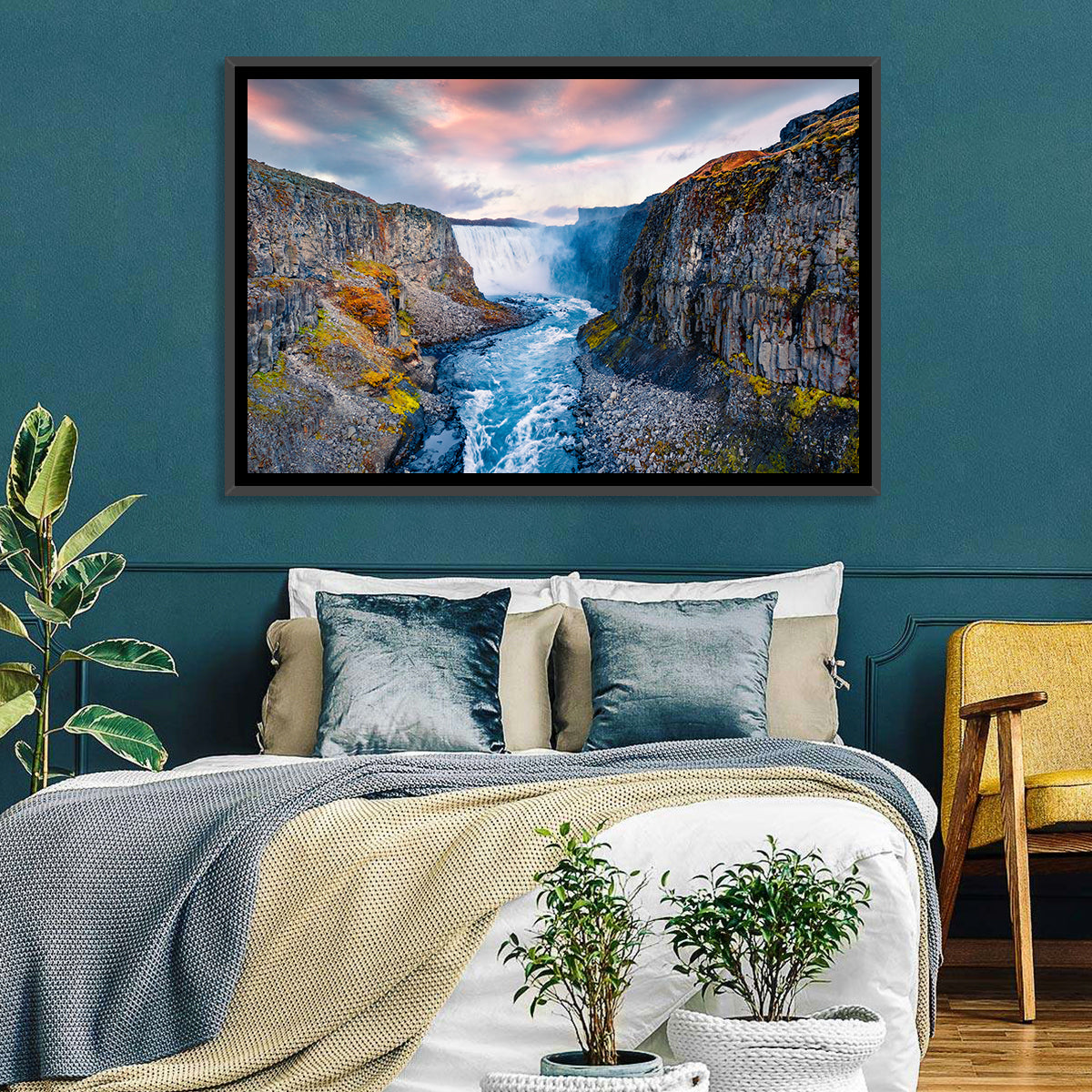 Dettifoss Waterfall Wall Art in a room, landscape