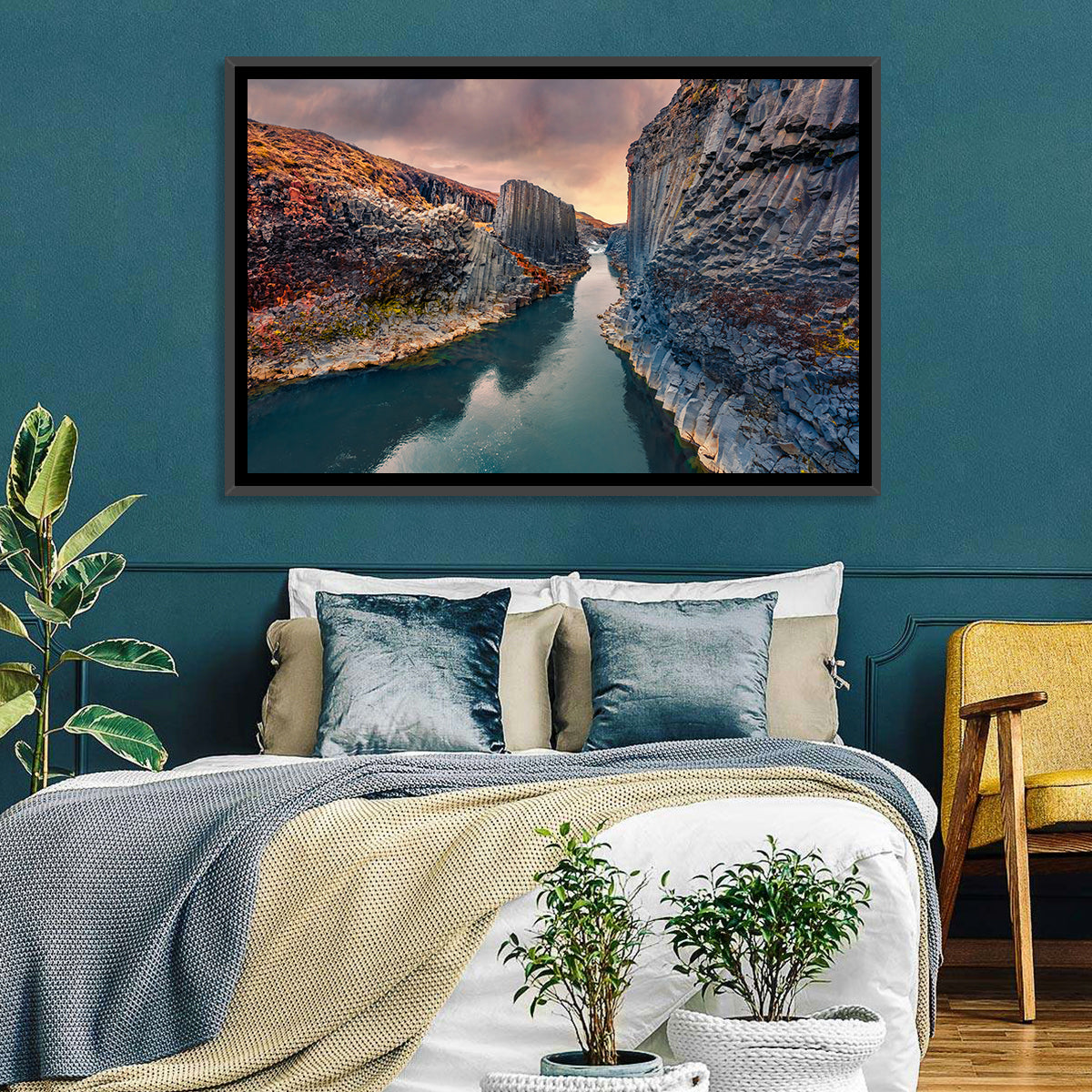 Studlagil Canyon at Sunset Wall Art in a room, landscape