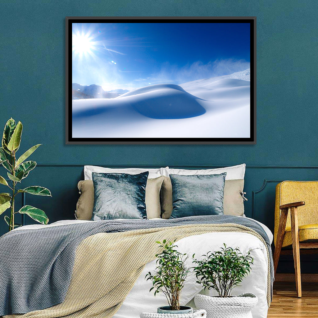 Sunlit Snow Dune Under Blue Sky Wall Art