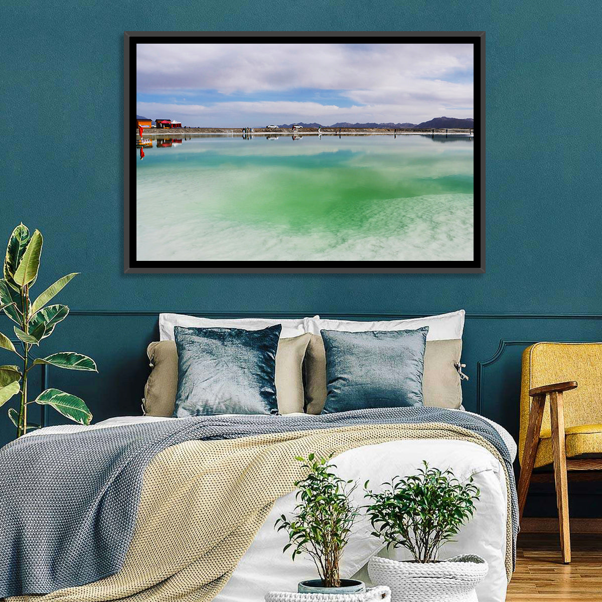 Emerald Salt Lake Wall Art in a room, landscape