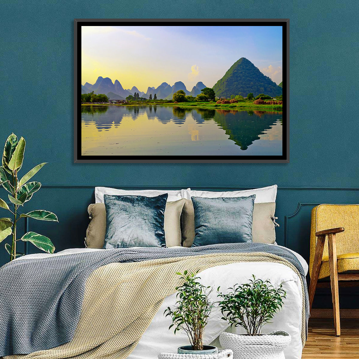 Yangshuo Reflection on Li River Wall Art in a room, landscape