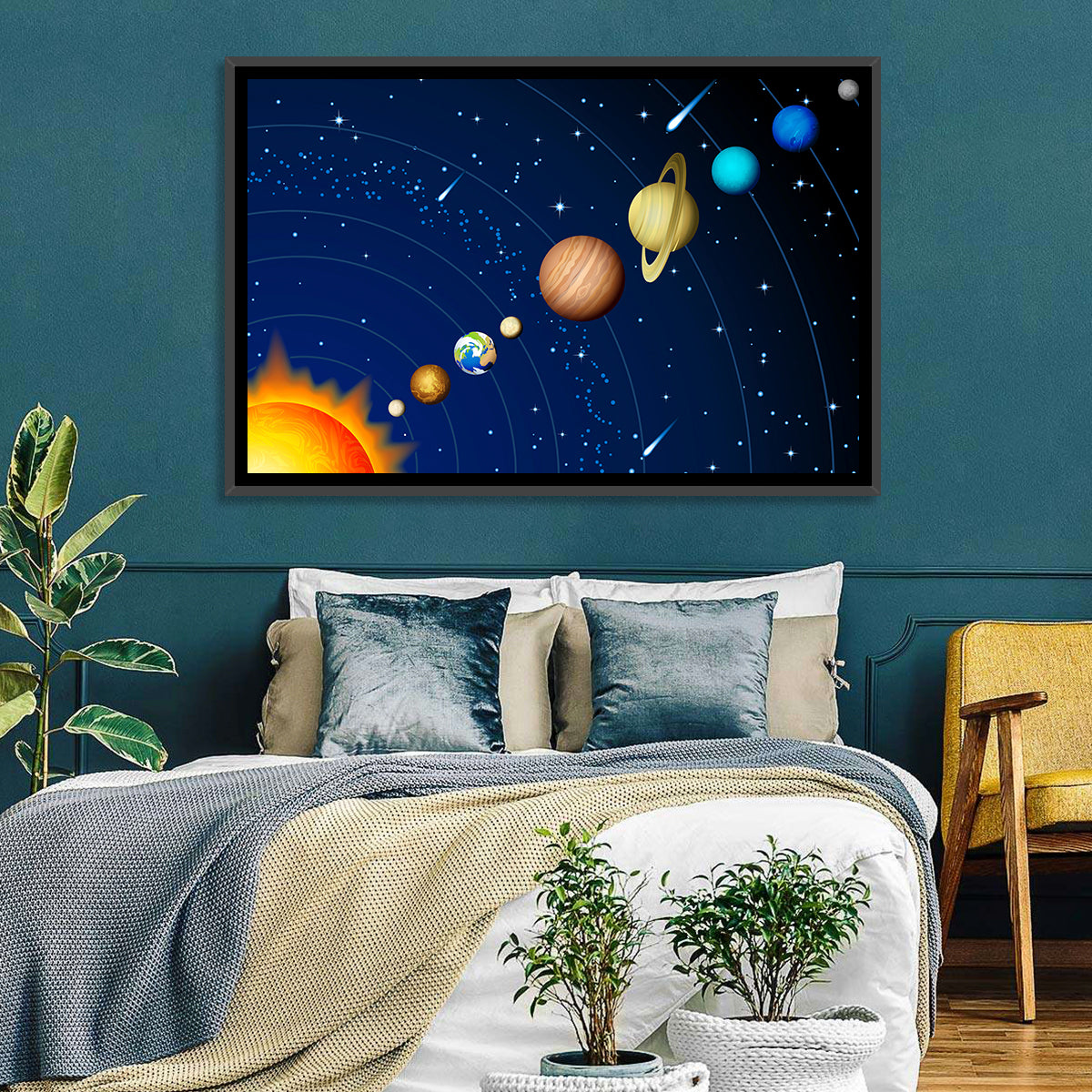 Diagonal Solar System Illustration Wall Art