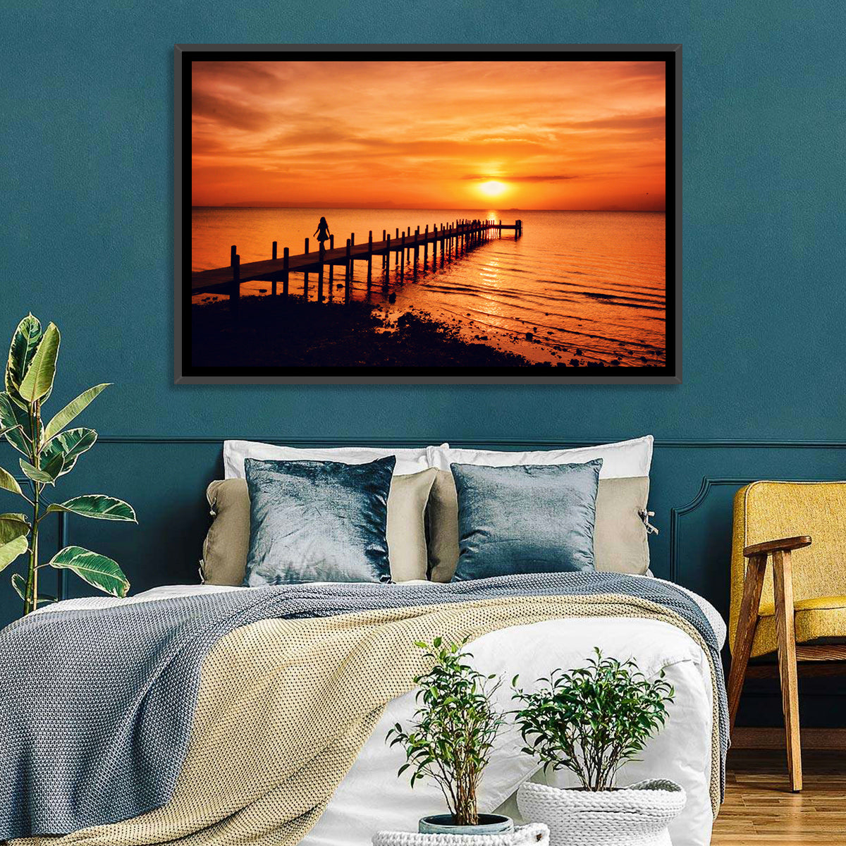 Kampot Pier at Sunset Wall Art in a room, landscape