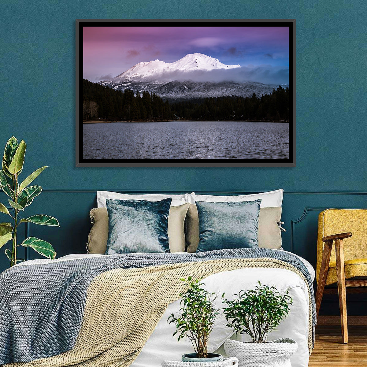 Mount Shasta from Lake Siskiyou Wall Art in a room, landscape