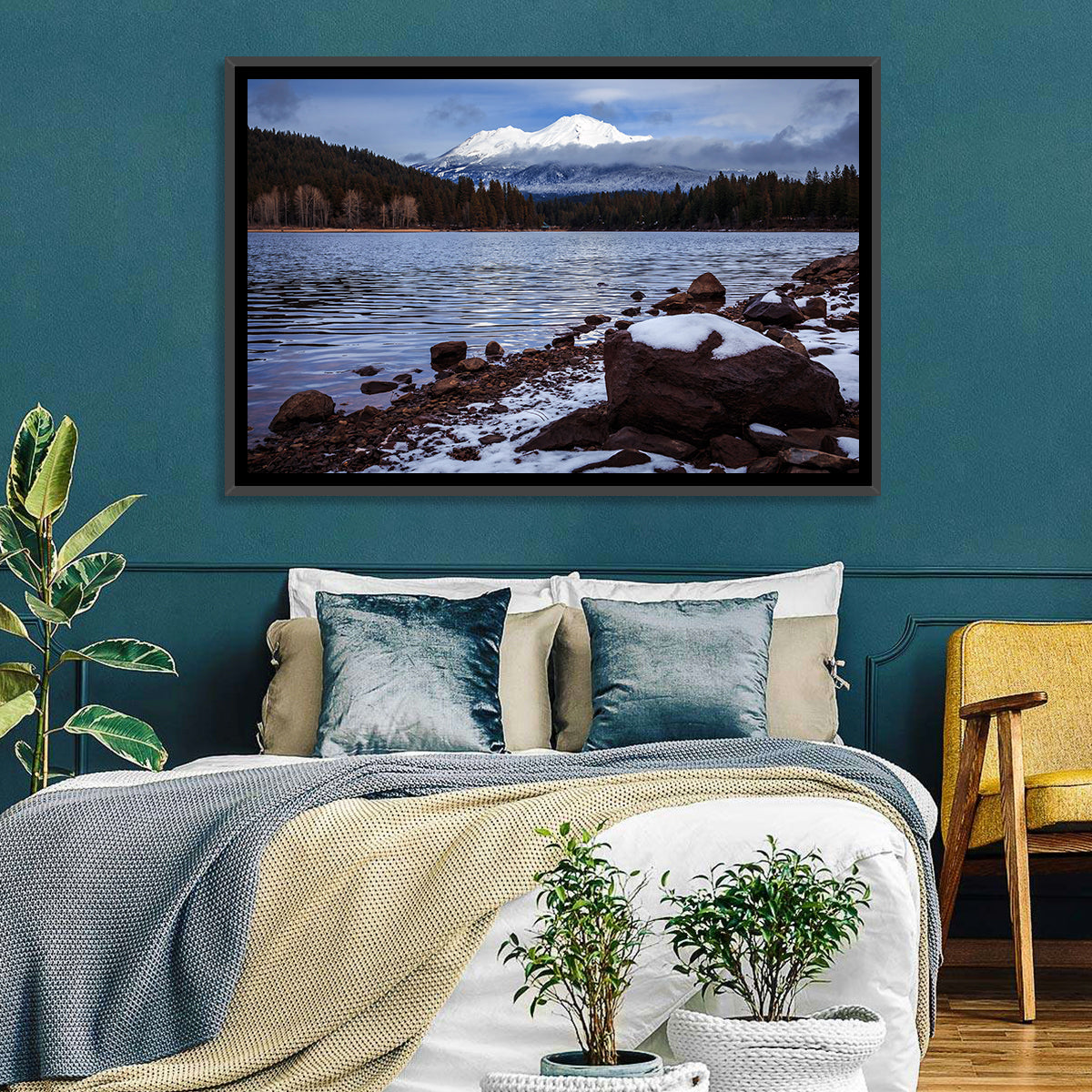 Mount Shasta and Lake Siskiyou Wall Art in a room, landscape
