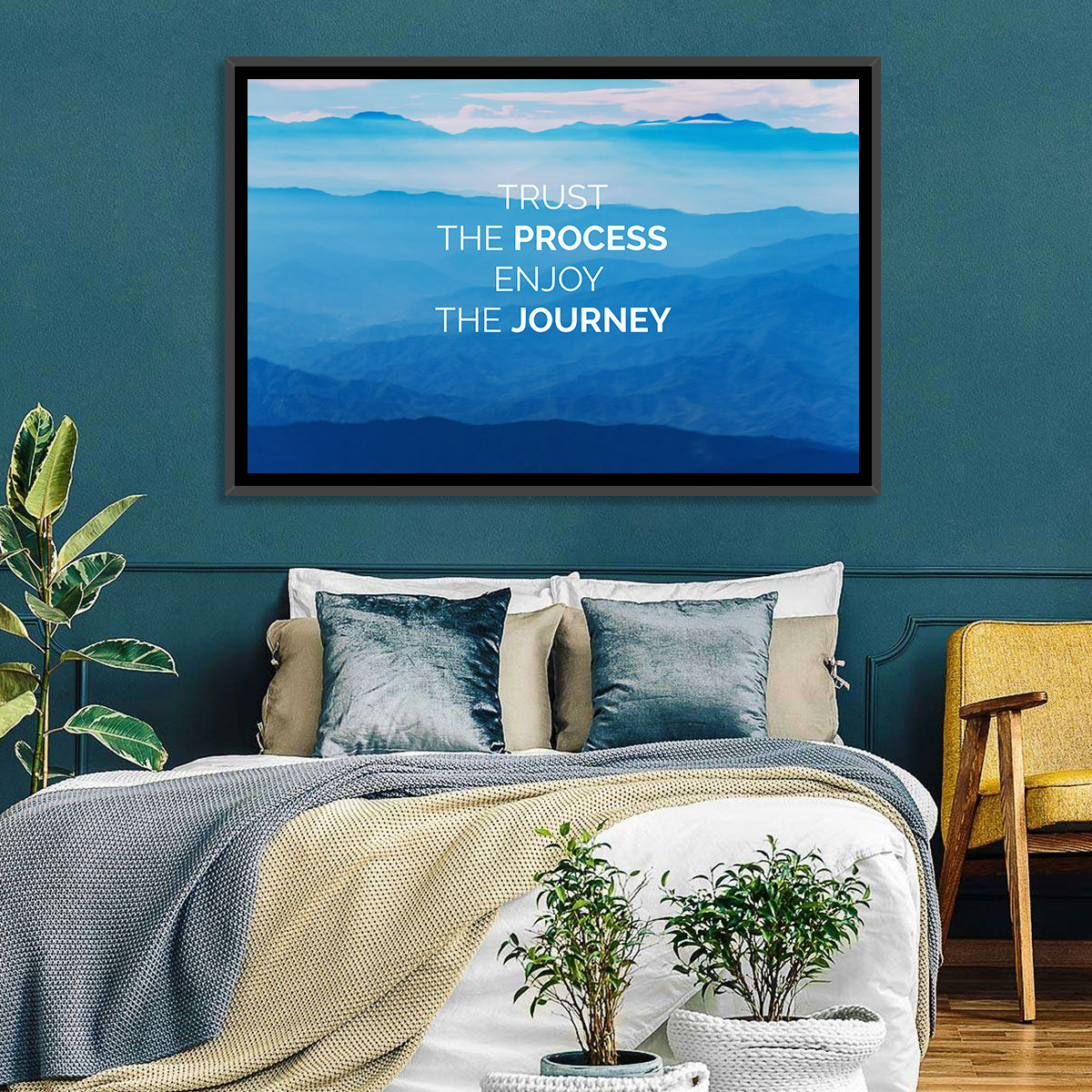 Trust the Process Mountain Layers Wall Art in a room, landscape