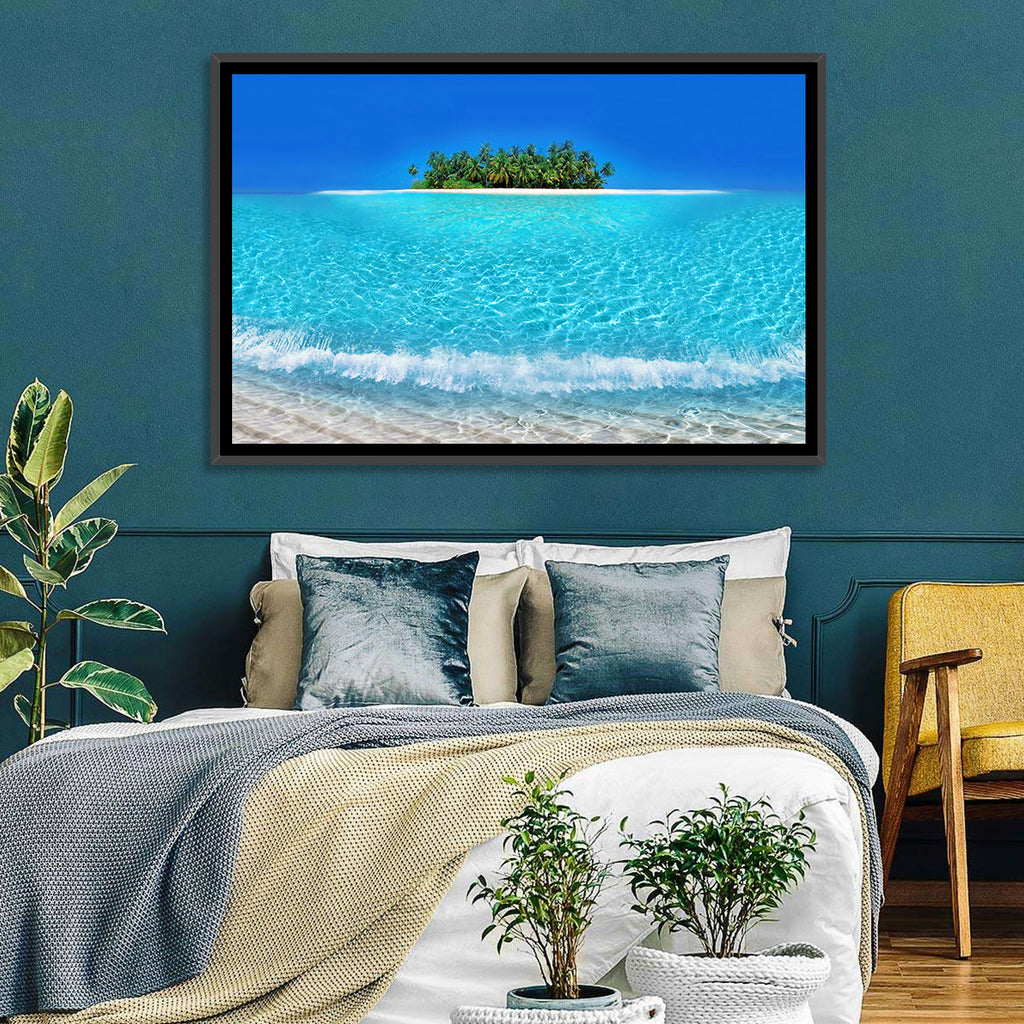 Turquoise Atoll Sandbar with Palm Trees Wall Art