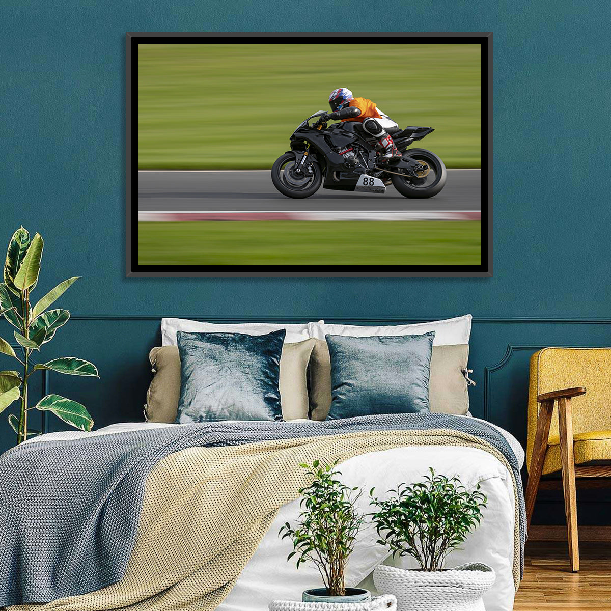 Motorcycle Racer No. 88 Wall Art in a room, landscape