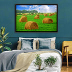 Golden Hay Bales in Green Field Wall Art