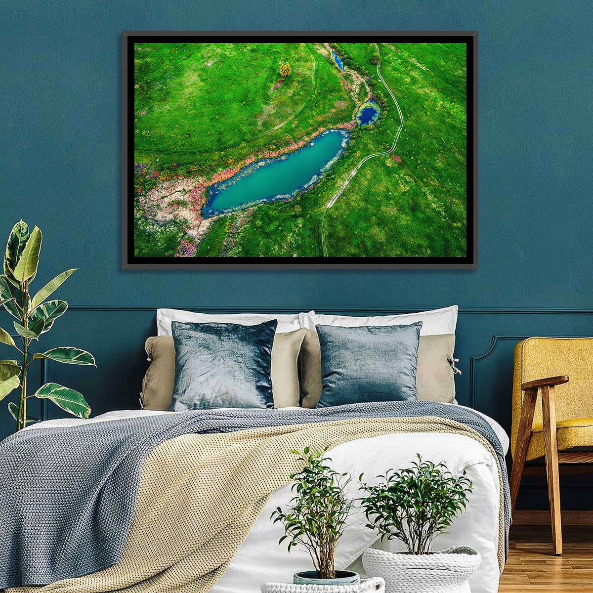 Meadows Lake Aerial Wall Art in a room, landscape