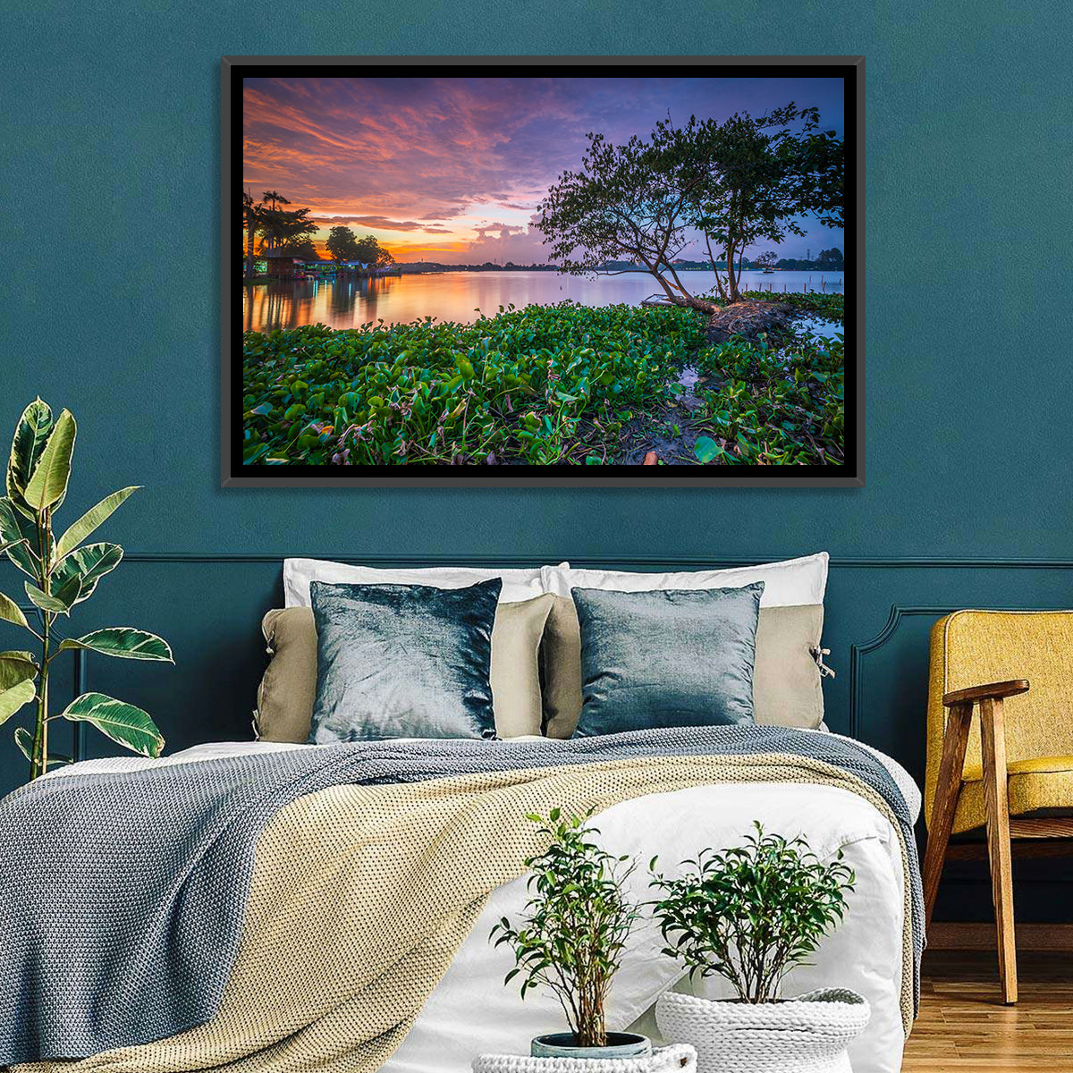 Cipondoh Lake Hyacinth Sunset Wall Art in a room, landscape