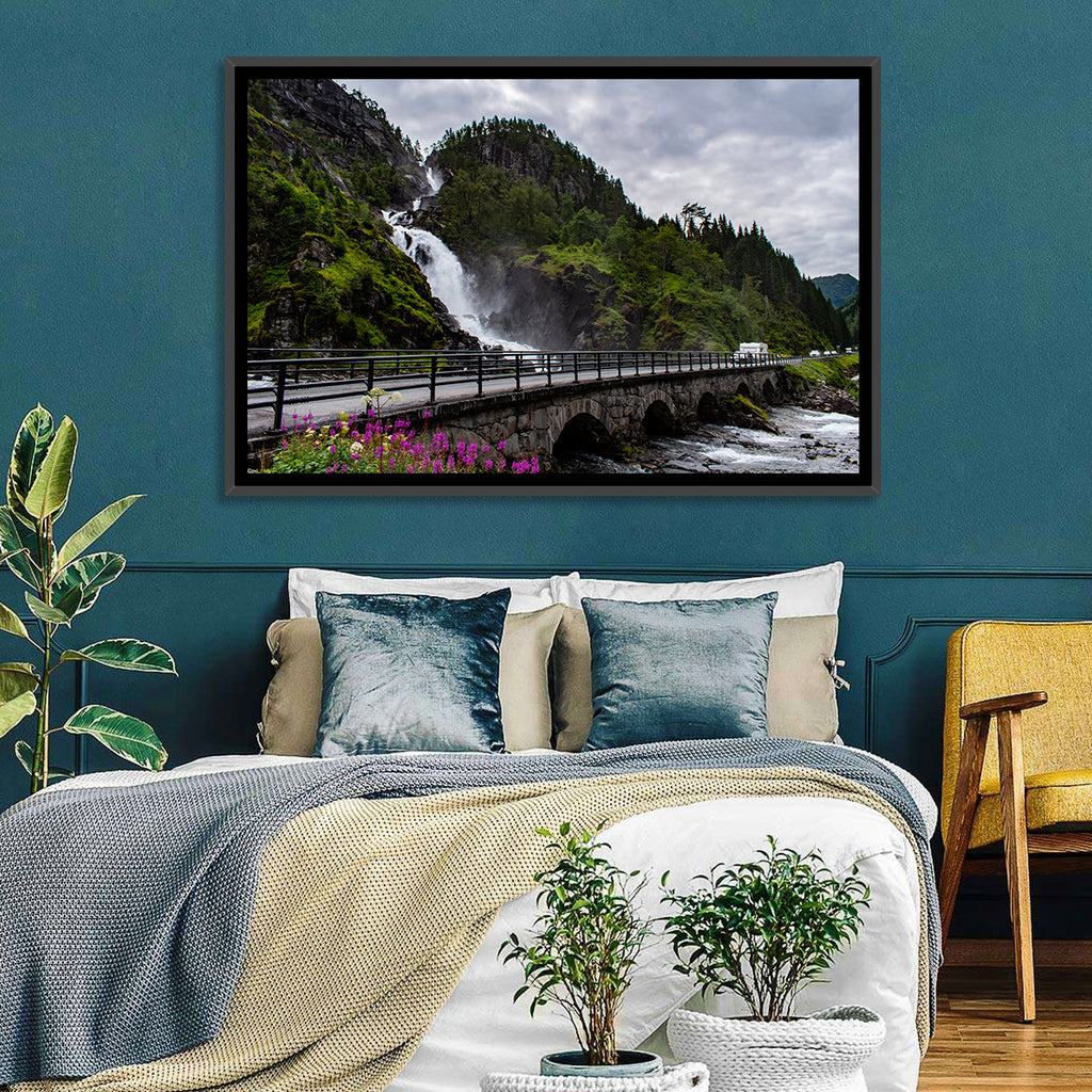 Låtefossen Stone Bridge and Waterfall Wall Art