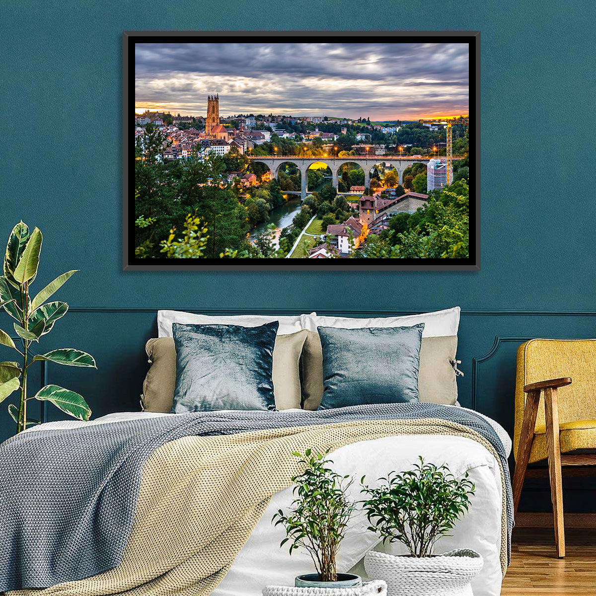 Zähringen Bridge at Twilight, Fribourg Wall Art