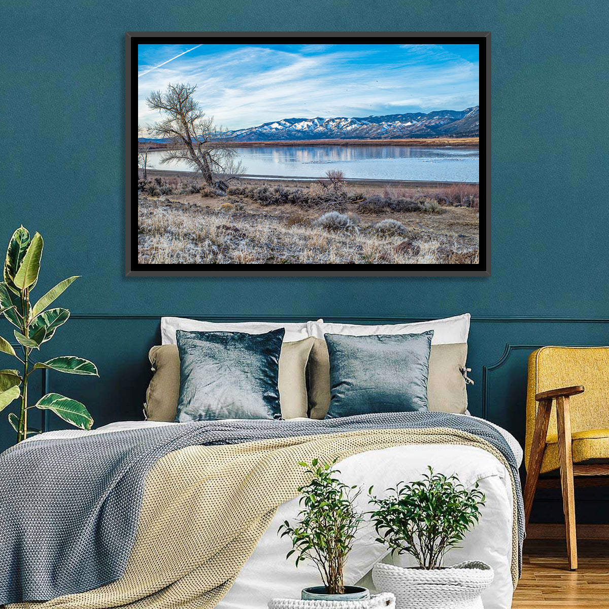 Winter Washoe Lake Morning Wall Art in a room, landscape