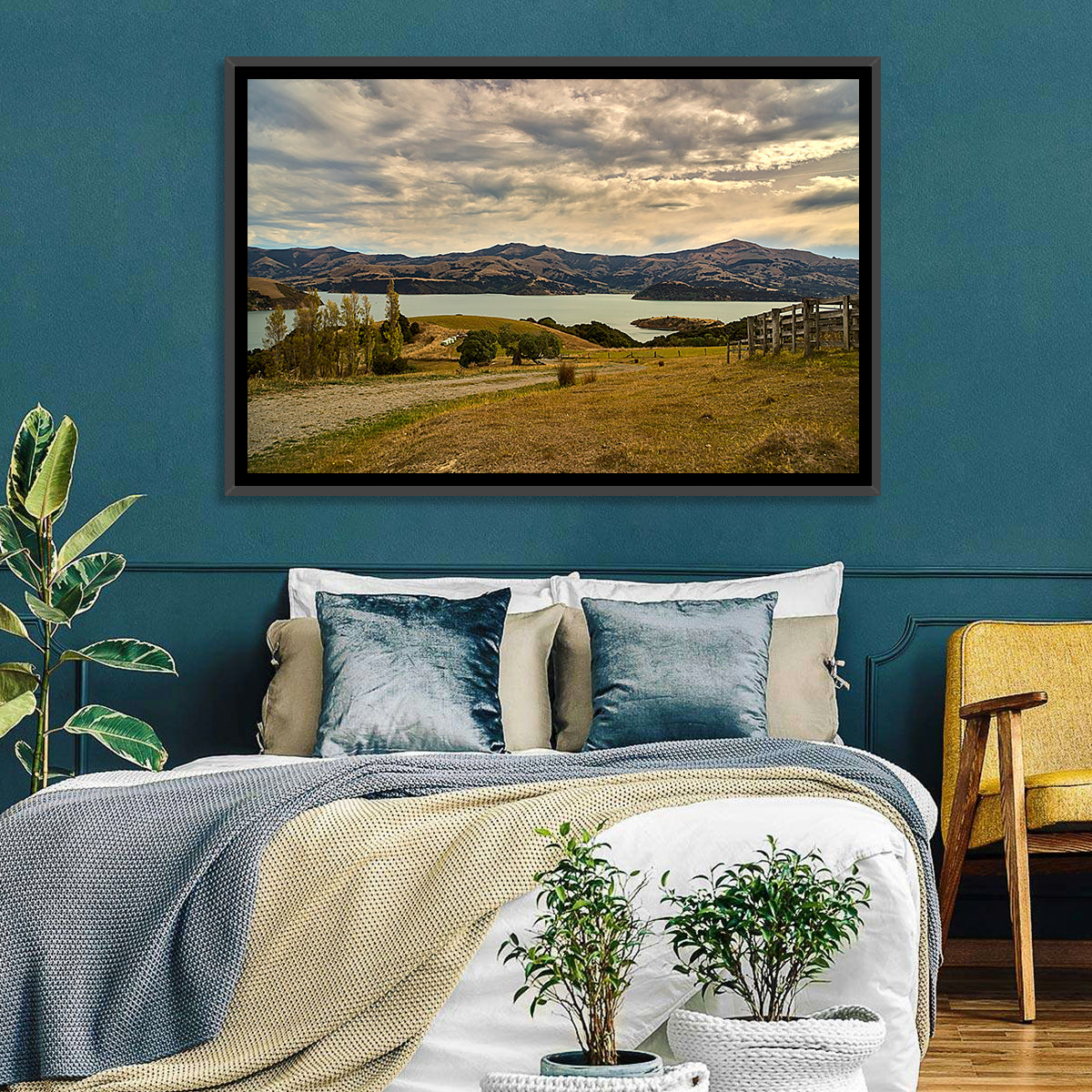 Akaroa Lake Gravel Path View Wall Art in a room, landscape