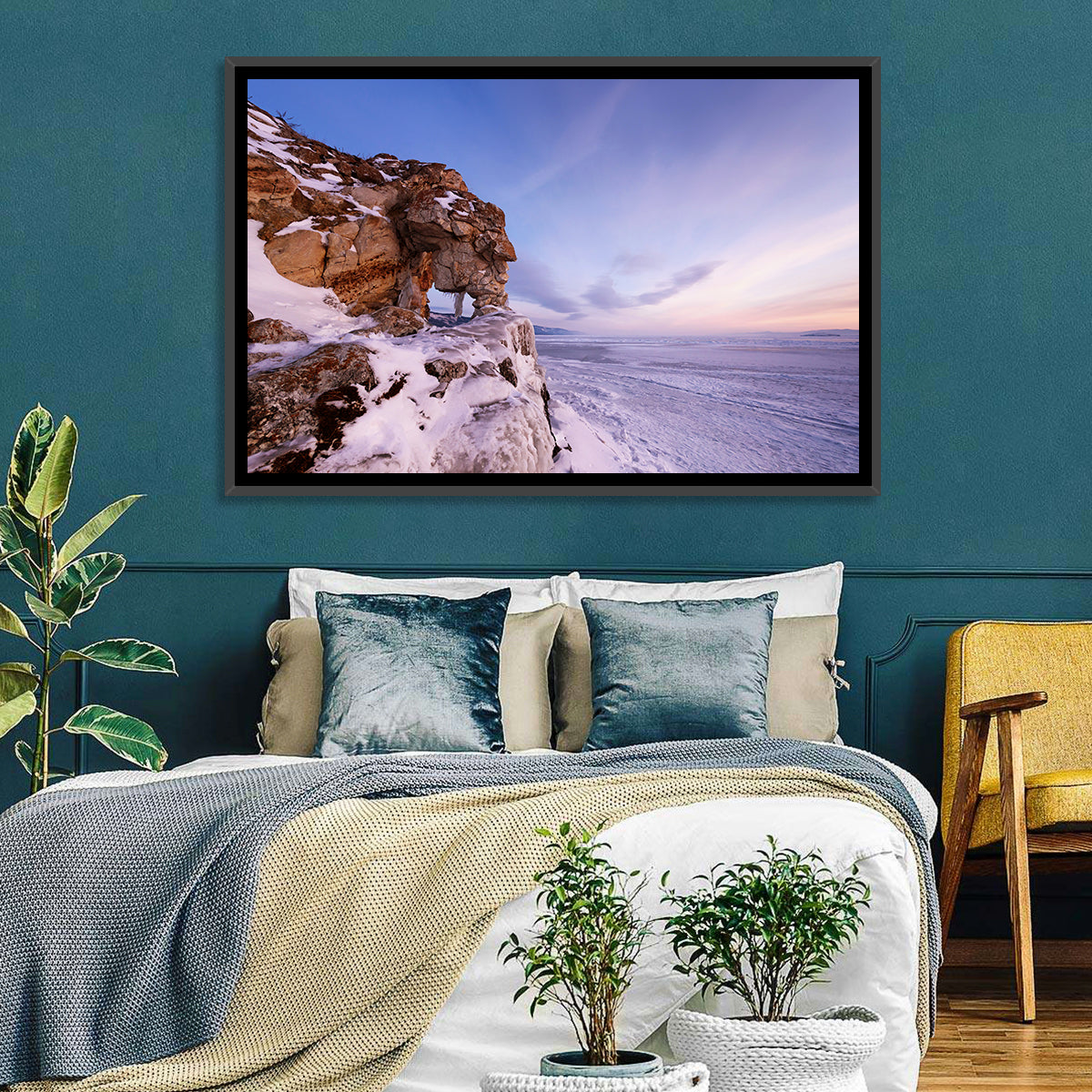 Lake Baikal Rock Arch at Winter Twilight Wall Art in a room, landscape