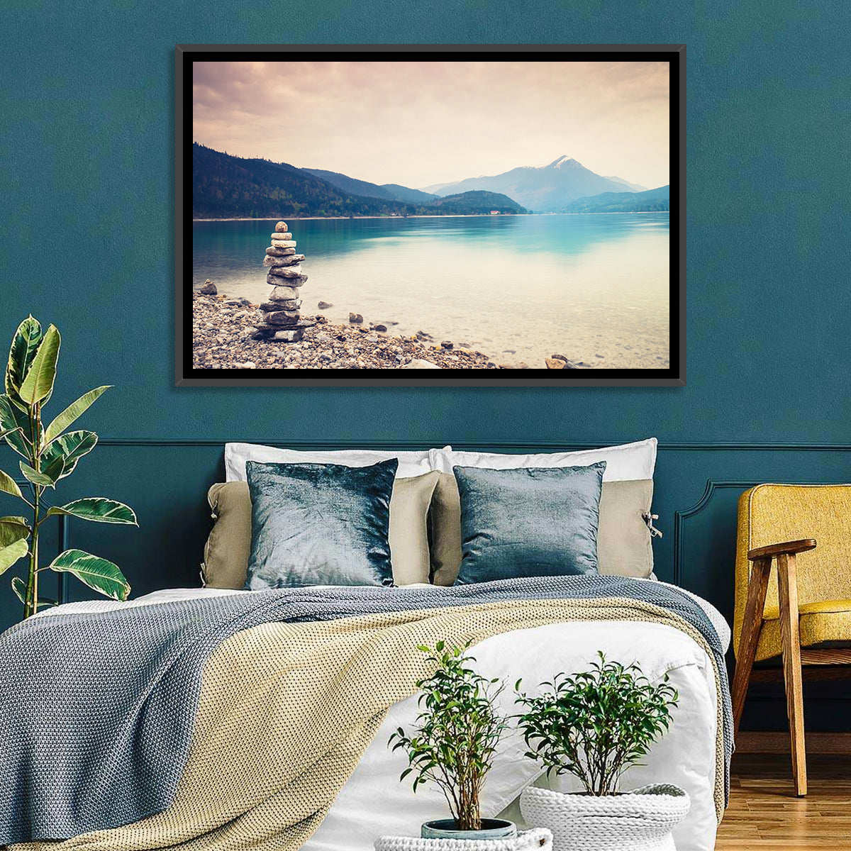 Stone Cairn by a Mountain Lake Wall Art