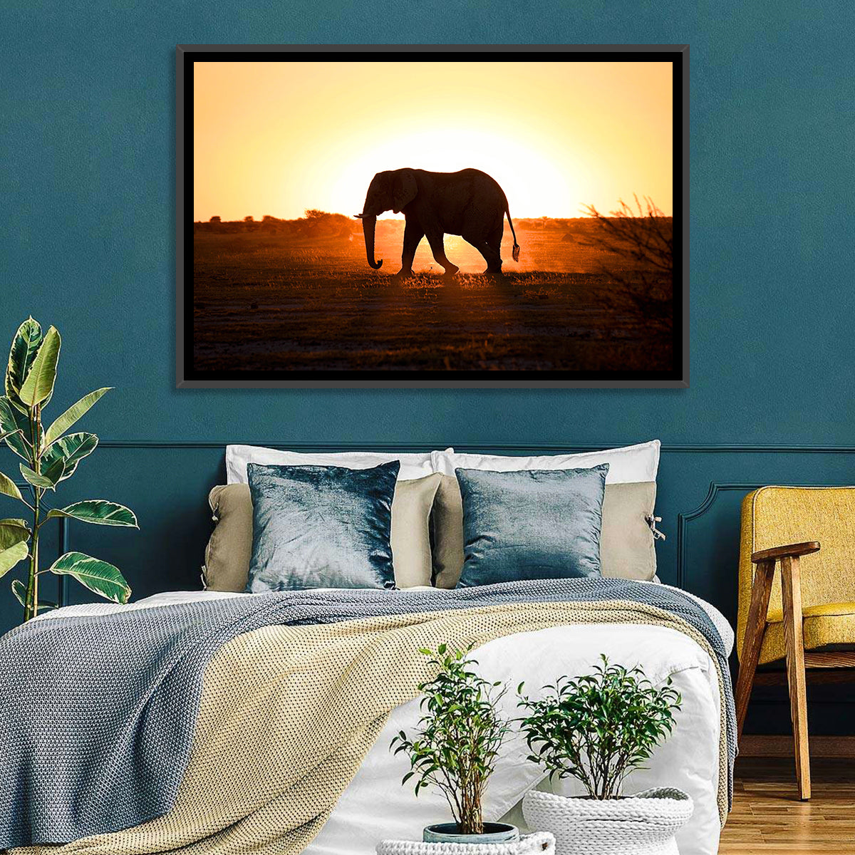 Golden Hour Elephant Silhouette Wall Art