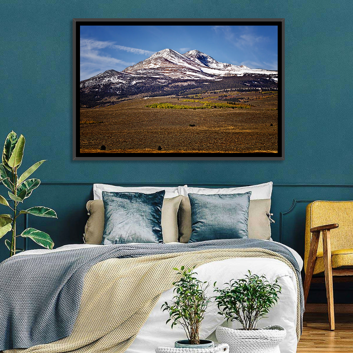 Sierra Nevada Snow Capped Peaks Wall Art in a room, landscape