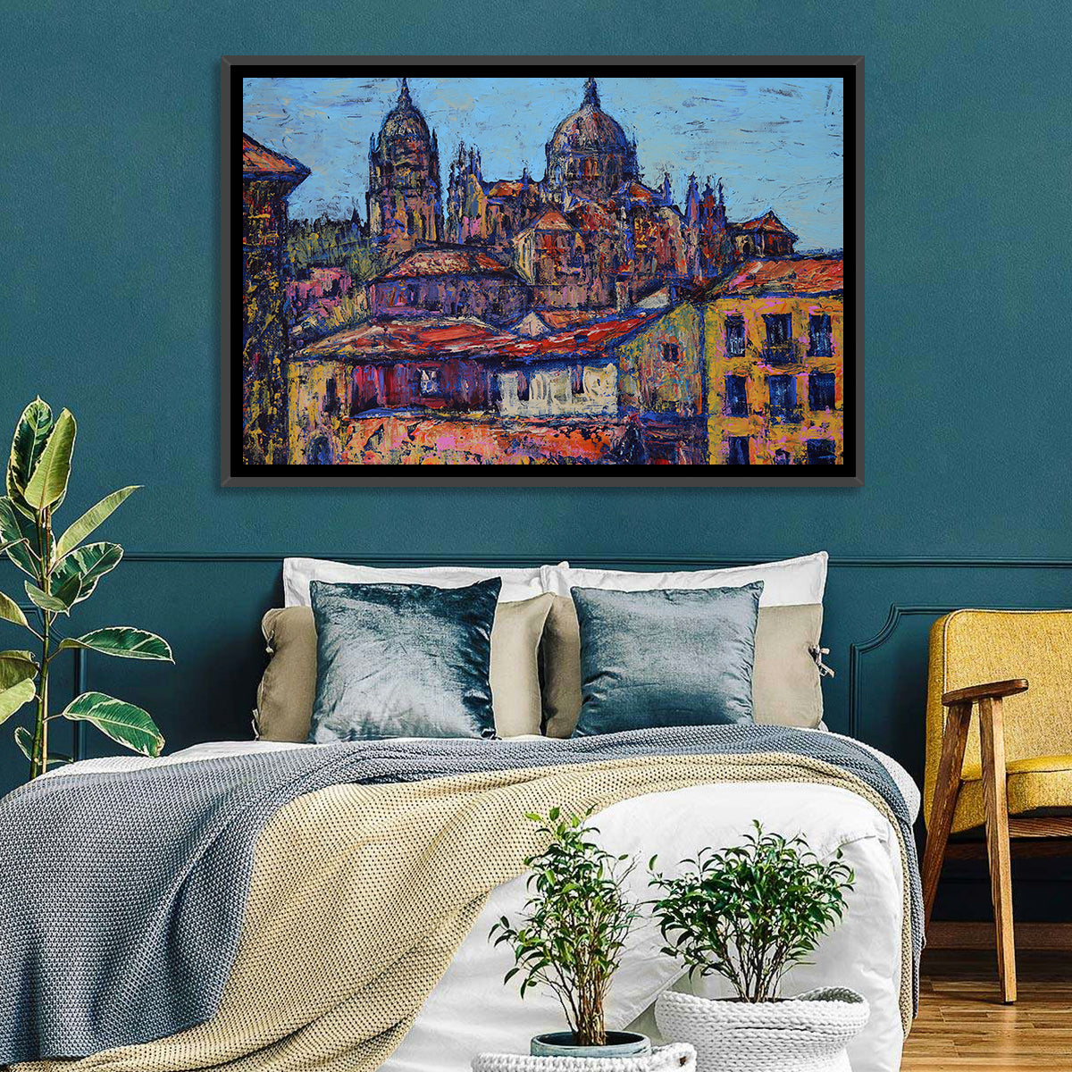 Salamanca Cathedral Rooftops Wall Art in a room, landscape