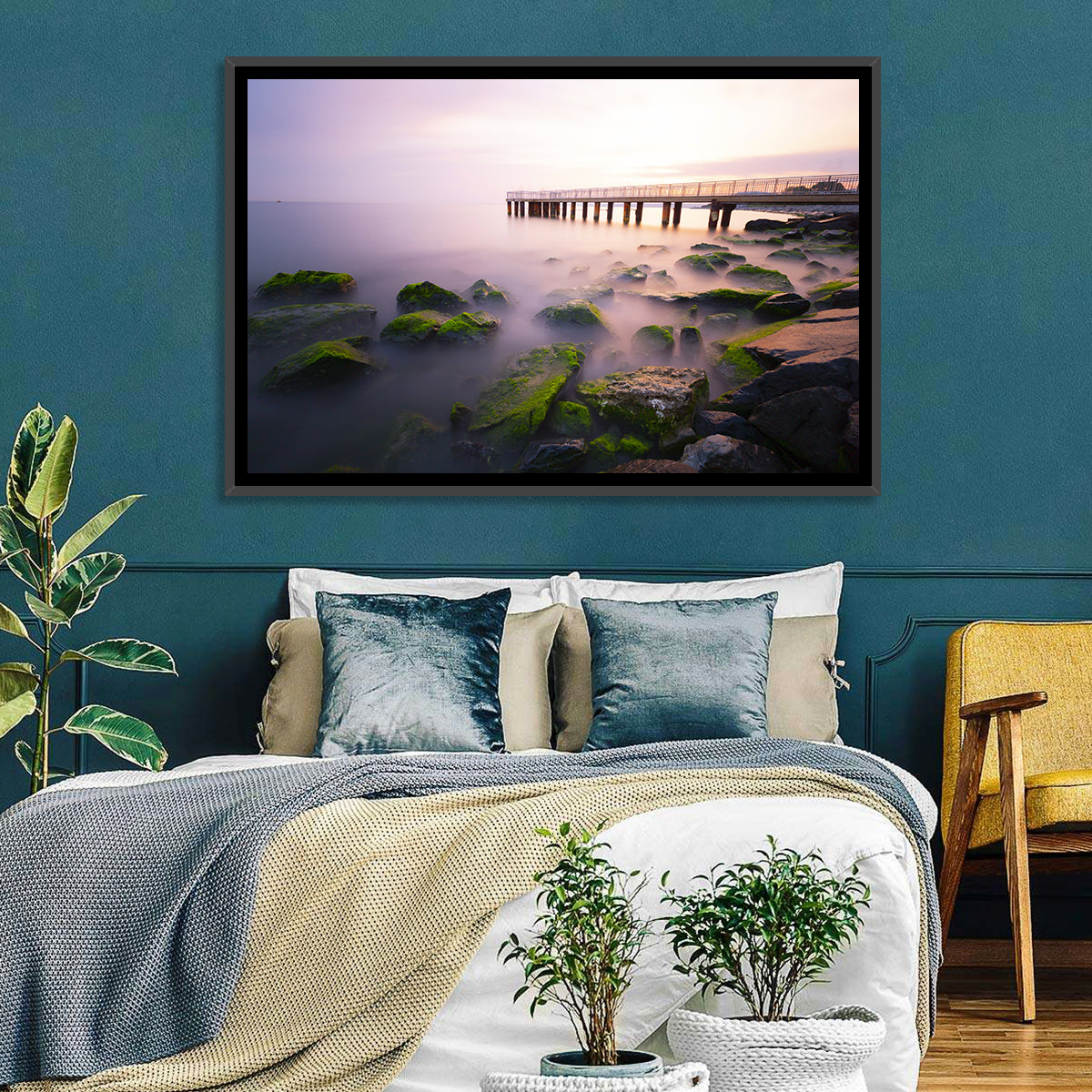Florya Beach Pier at Lavender Dusk Wall Art in a room, landscape