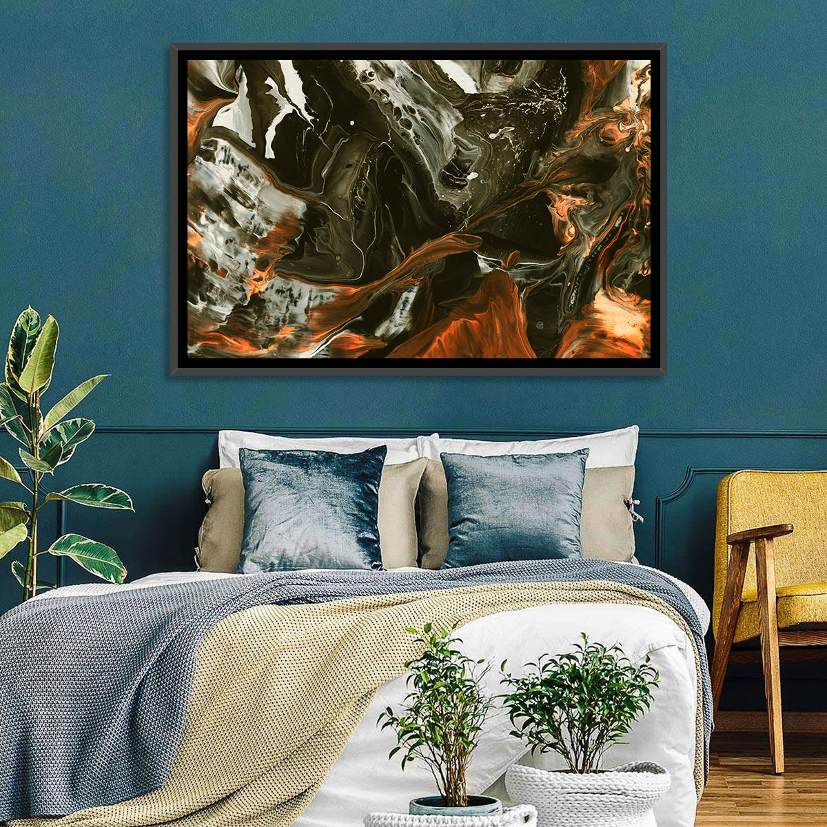 Volcanic Marble Swirl Wall Art in a room, landscape