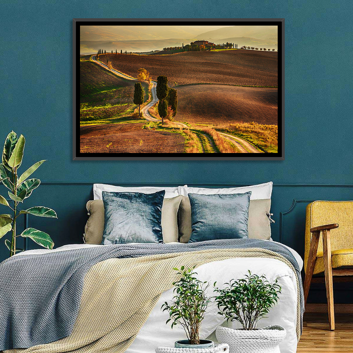 Val D’orcia Winding Golden Road Wall Art in a room, landscape