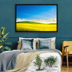 Rapeseed Field and Rolling Hills Under Blue Sky Wall Art