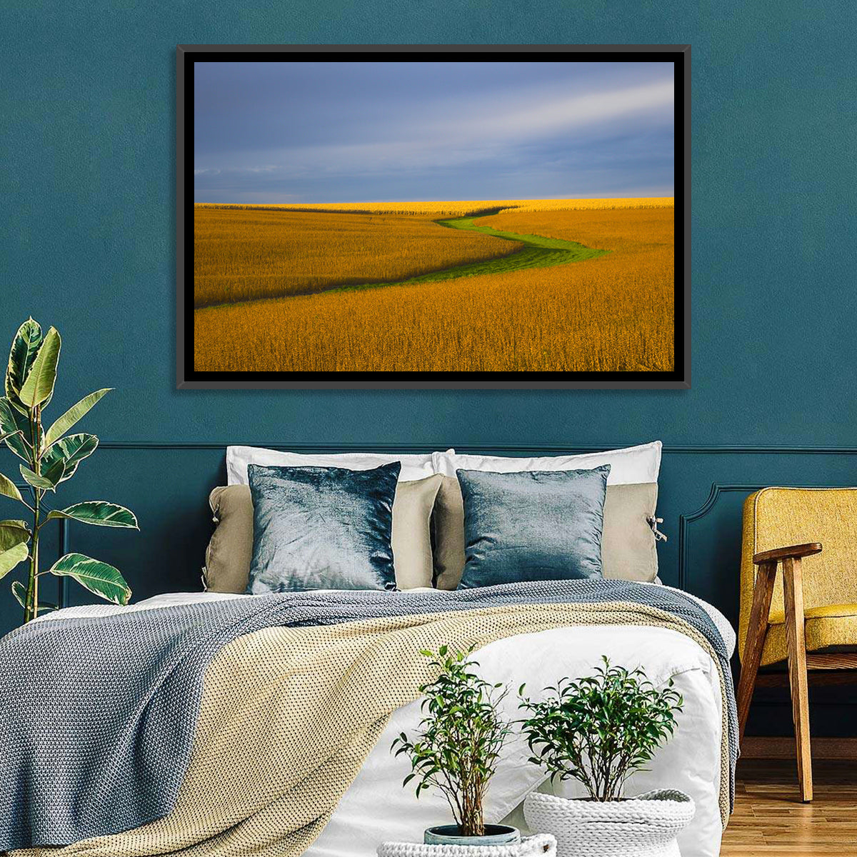 Golden Hour Soybean Field Wall Art in a room, landscape