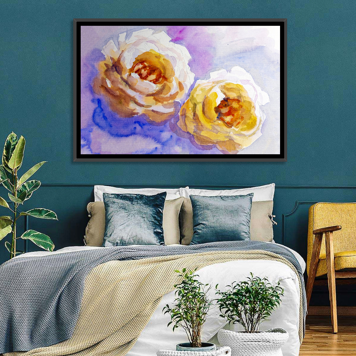 Diagonal Rose Pair Study Wall Art