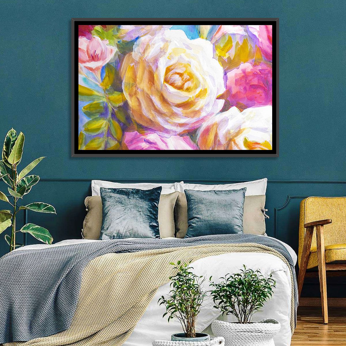 White and Gold Rose Bouquet Wall Art