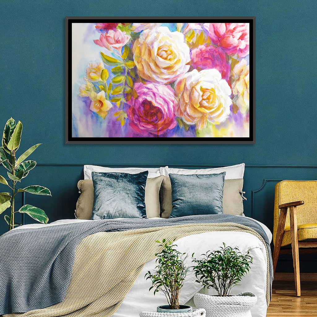 Layered Watercolor Rose Bouquet Wall Art