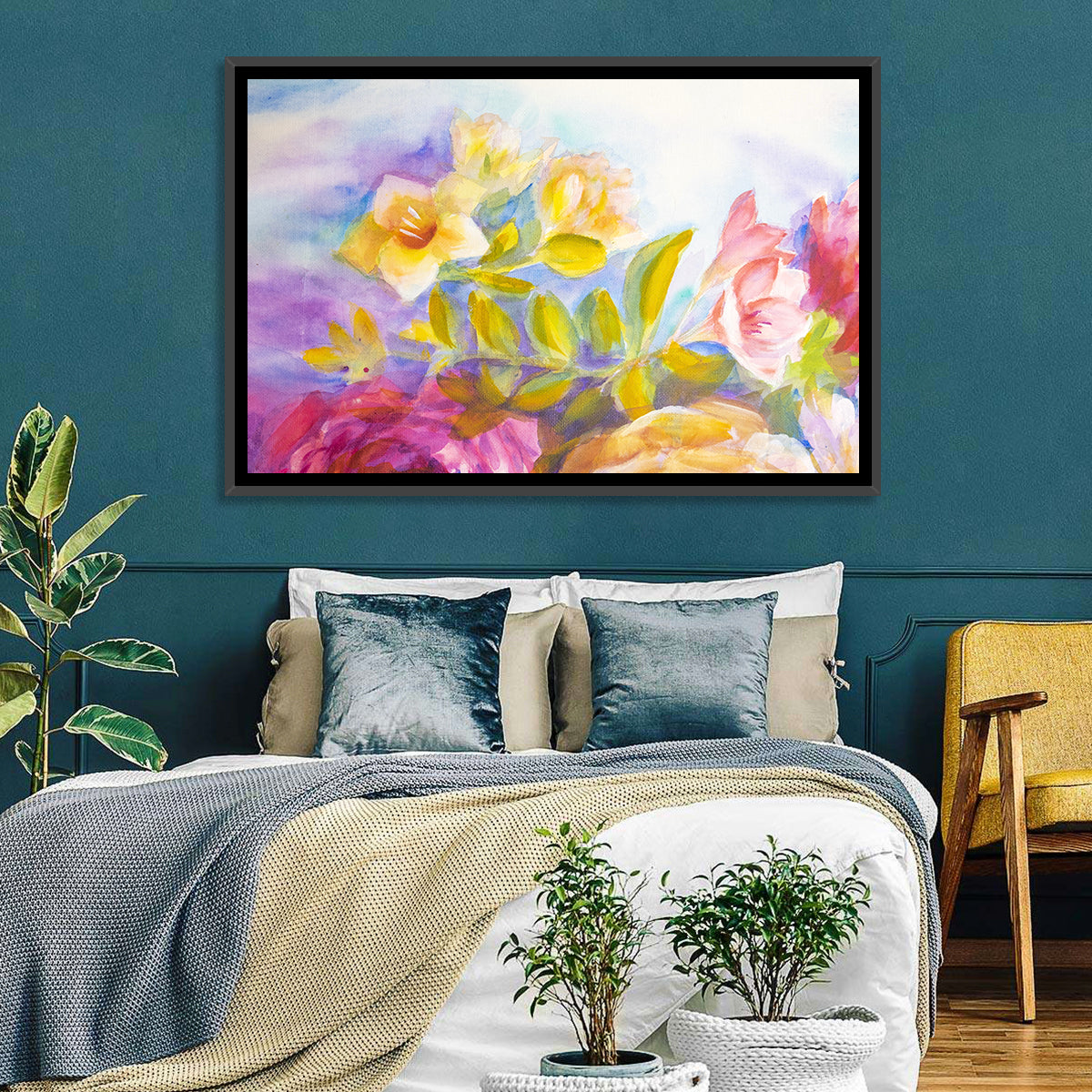 Pink and Yellow Watercolor Blossoms Wall Art