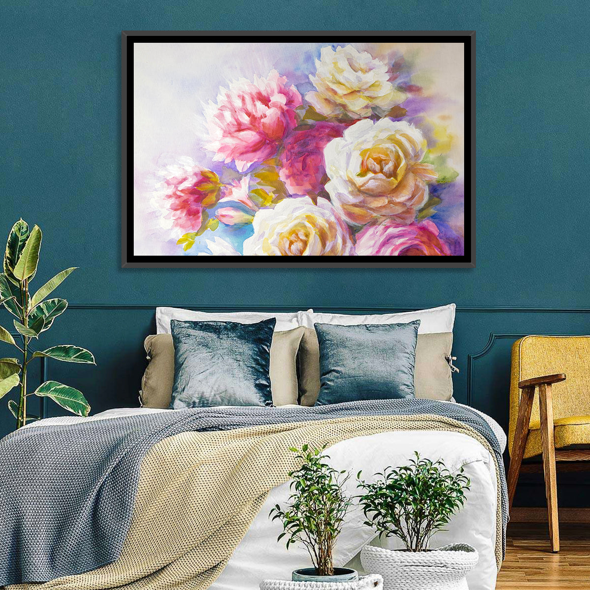 Watercolor Peony Bouquet Wall Art