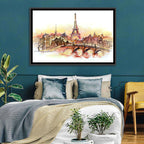 Eiffel Tower Watercolor at Dusk Wall Art