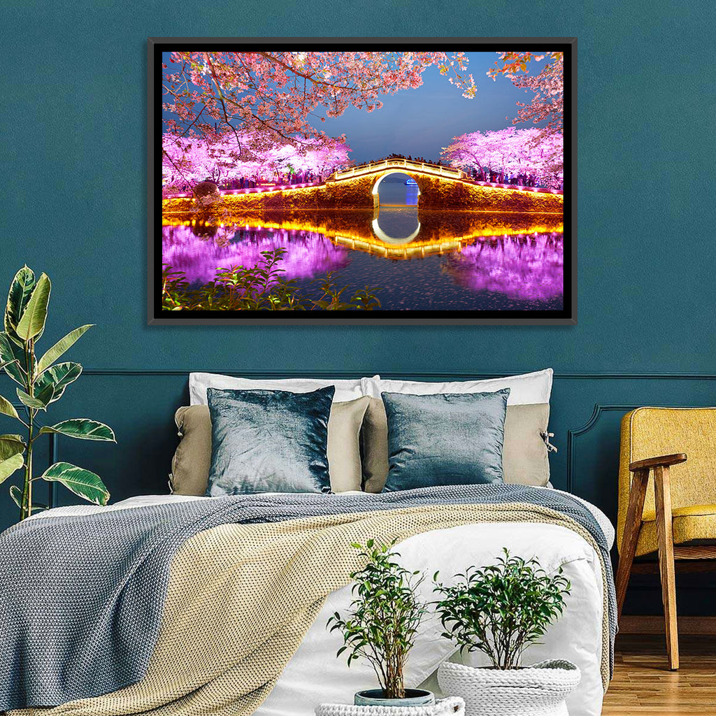 Illuminated Cherry Blossom Bridge Wall Art