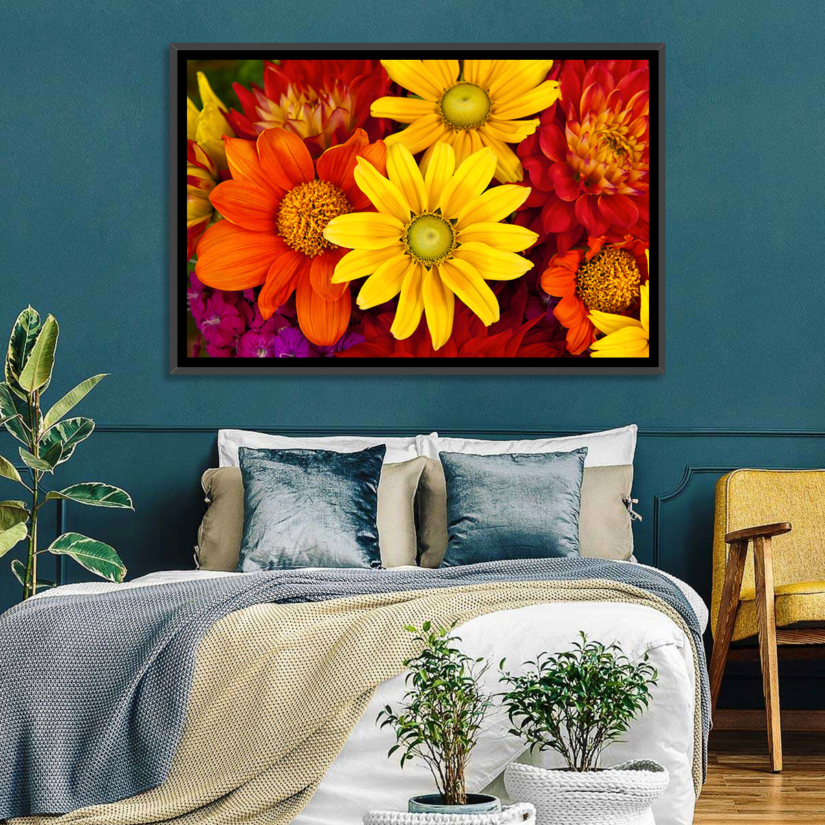 Fresh Autumn Flowers Wall Art in a room, landscape