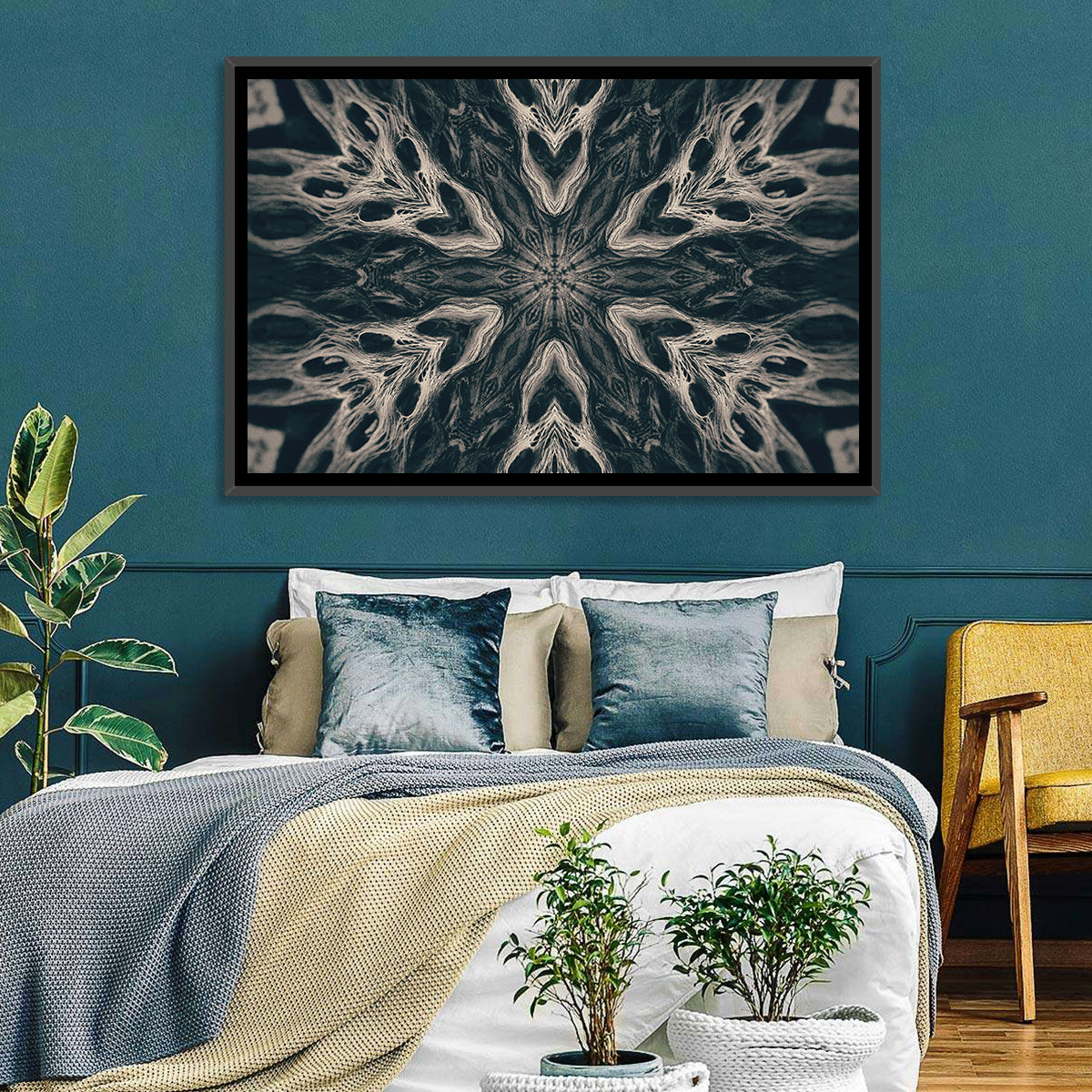 Black Gothic Demon Mandala Wall Art in a room, landscape