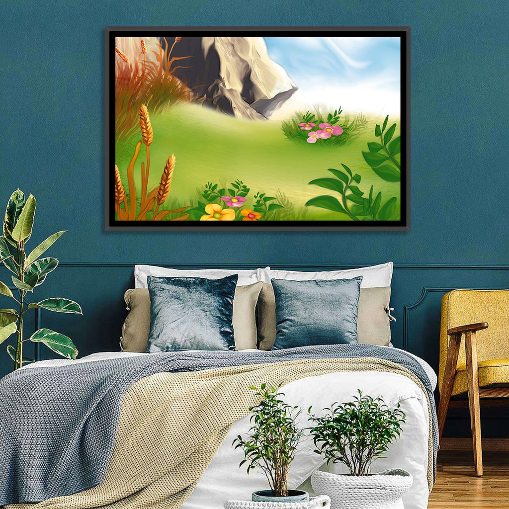 Sunny Mountain Meadow Illustration Wall Art