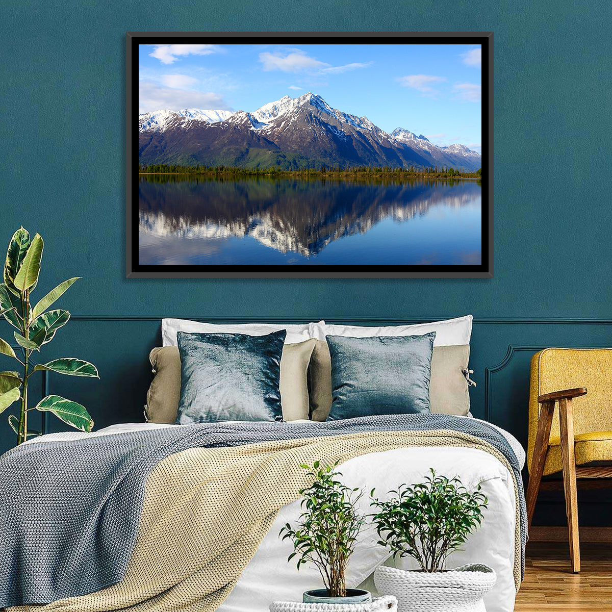 Pioneer Peak Reflected in Jim Lake Wall Art in a room, landscape