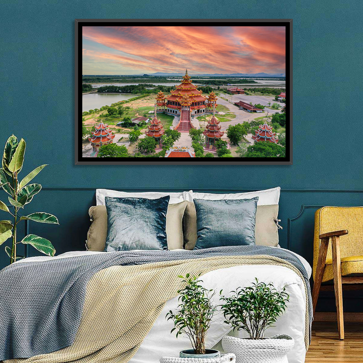 Wat Petch Suwan Temple at Sunset Wall Art in a room, landscape